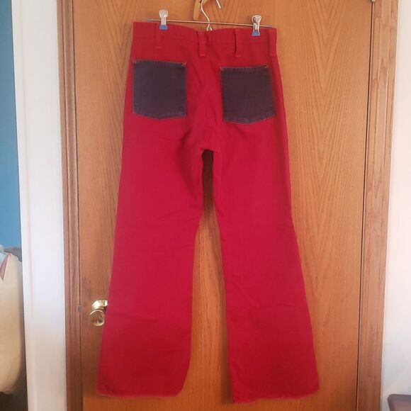 Vintage 1970s Wide-Leg Denim Jeans w/ Star Designed Pockets Sz 30" x 29" - Picture 2 of 7